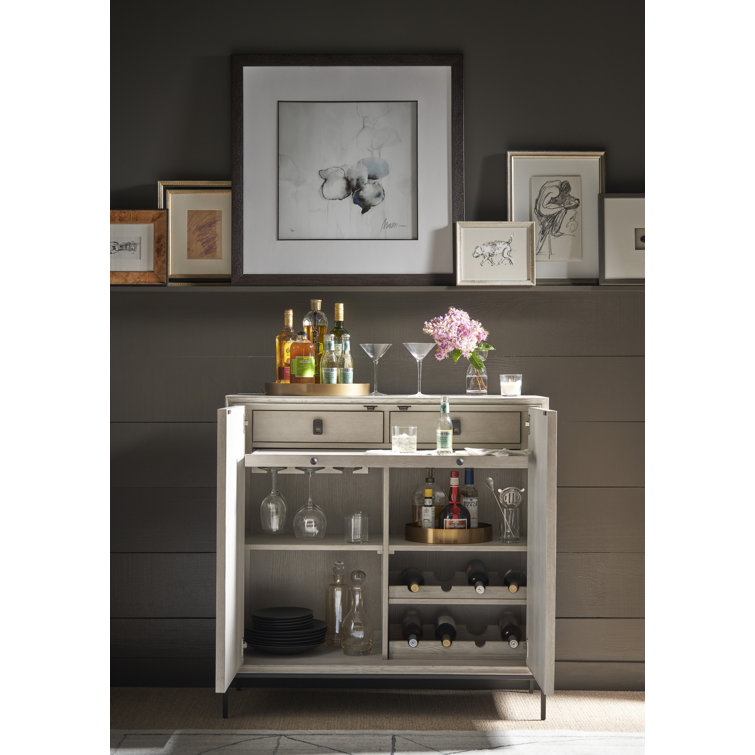 Odessa 42" Natural Oak Bar Cabinet with Metal Base