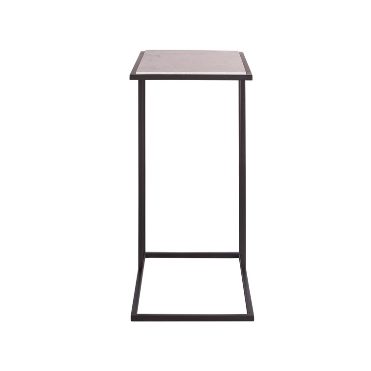 Soft Matte Black Stone and Metal Accent Table