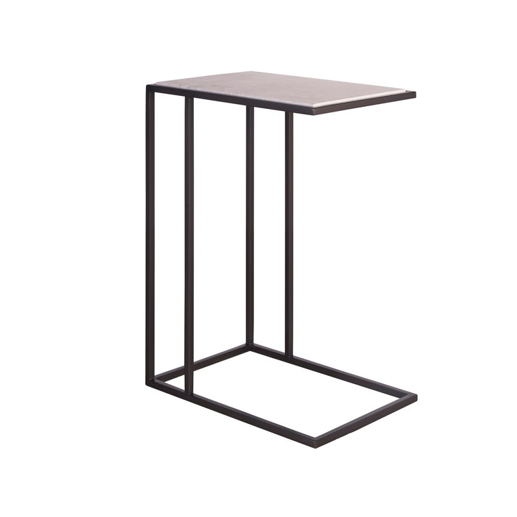 Soft Matte Black Stone and Metal Accent Table