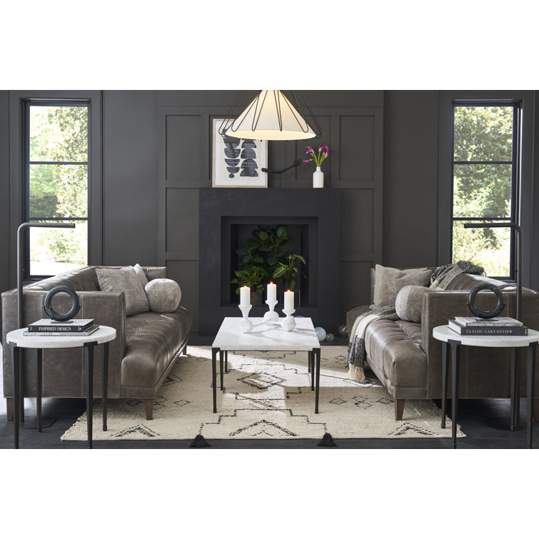 White Marble Top Coffee Table with Black Metal Legs