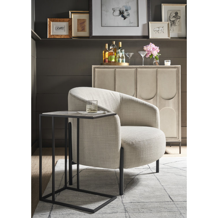 Soft Matte Black Stone and Metal Accent Table