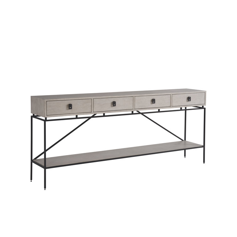 Gray Oak and Black Metal 80'' Console Table with Storage