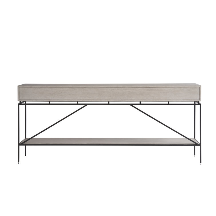 Gray Oak and Black Metal 80'' Console Table with Storage