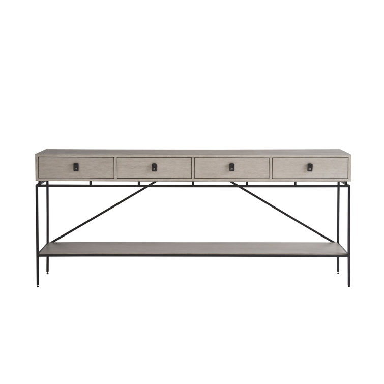 Gray Oak and Black Metal 80'' Console Table with Storage