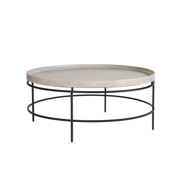 Gray Oak and Black Round Wood Metal Coffee Table