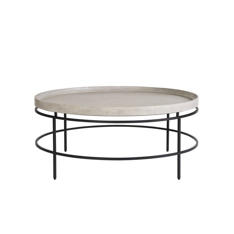 Gray Oak and Black Round Wood Metal Coffee Table