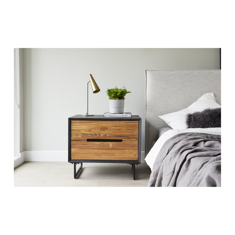 Vienna Light Brown and Black Teak 2-Drawer Nightstand