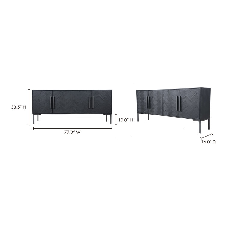77'' Matte Black Mango Wood Sideboard with Iron Legs