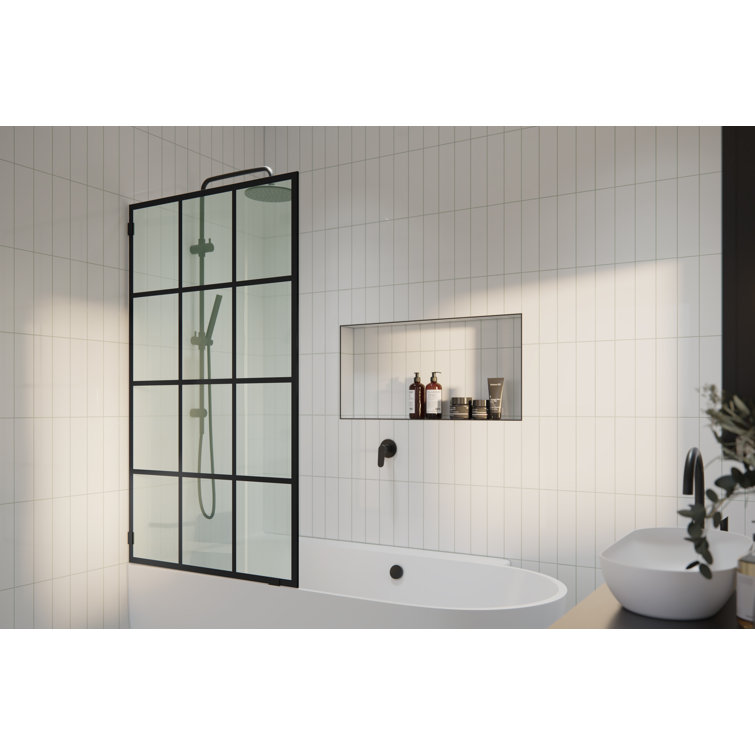 Matte Black 34" x 58.25" Frameless Glass Bathtub Door
