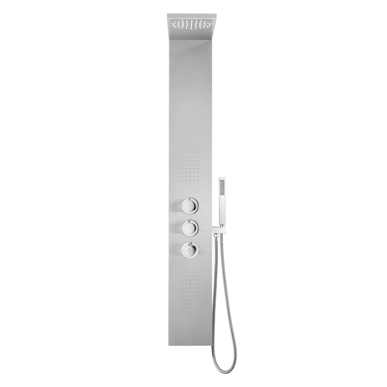 56'' Brushed Stainless Steel Shower Panel with Rainfall Showerhead