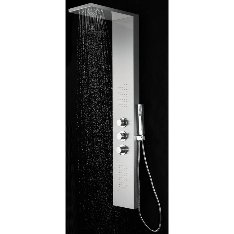 56'' Brushed Stainless Steel Shower Panel with Rainfall Showerhead