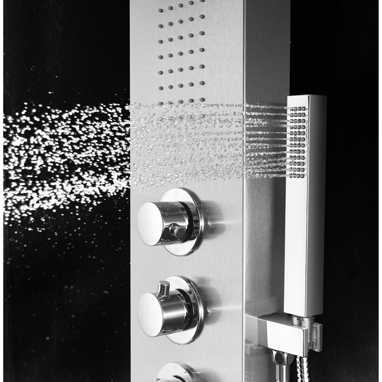 56'' Brushed Stainless Steel Shower Panel with Rainfall Showerhead