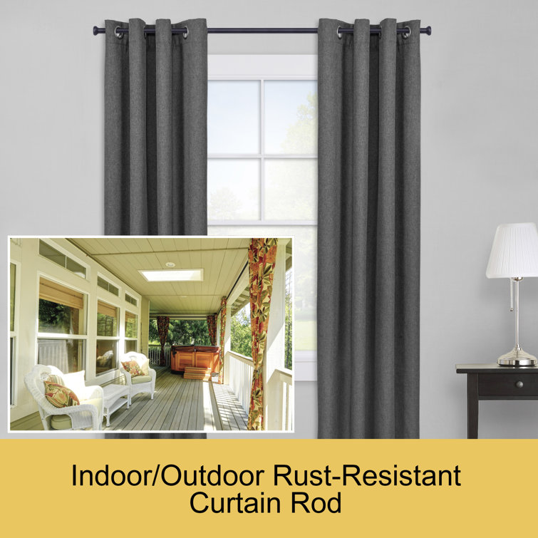 Adjustable Black Steel Indoor/Outdoor Curtain Rod, 37-72 inches