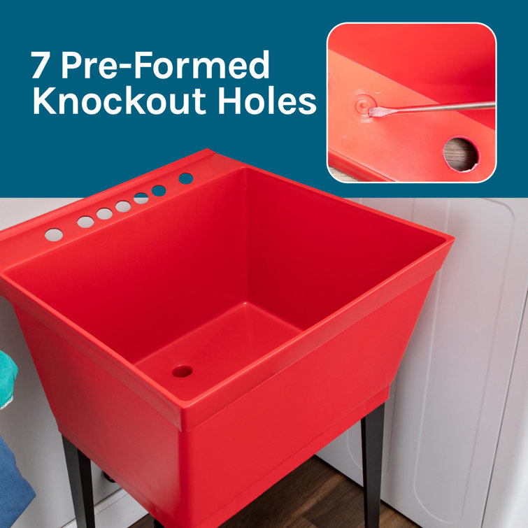 Red Thermoplastic Freestanding Utility Sink with Black Faucet