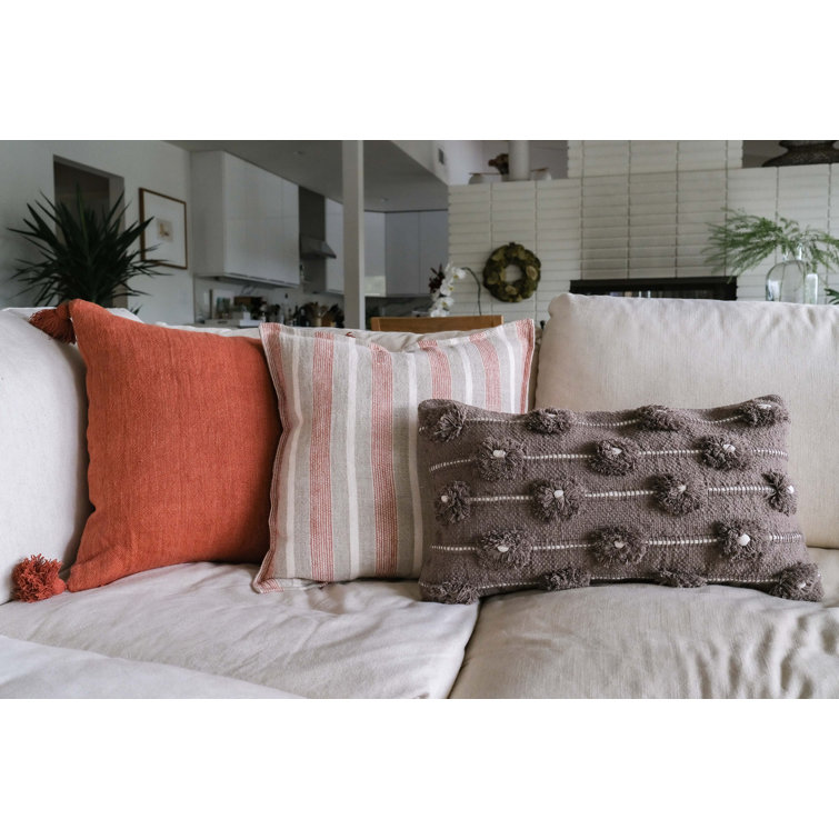 Montecito 20" Square Terra Cotta Striped Linen Pillow