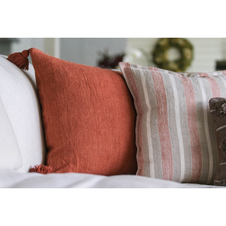 Montecito 20" Square Terra Cotta Striped Linen Pillow