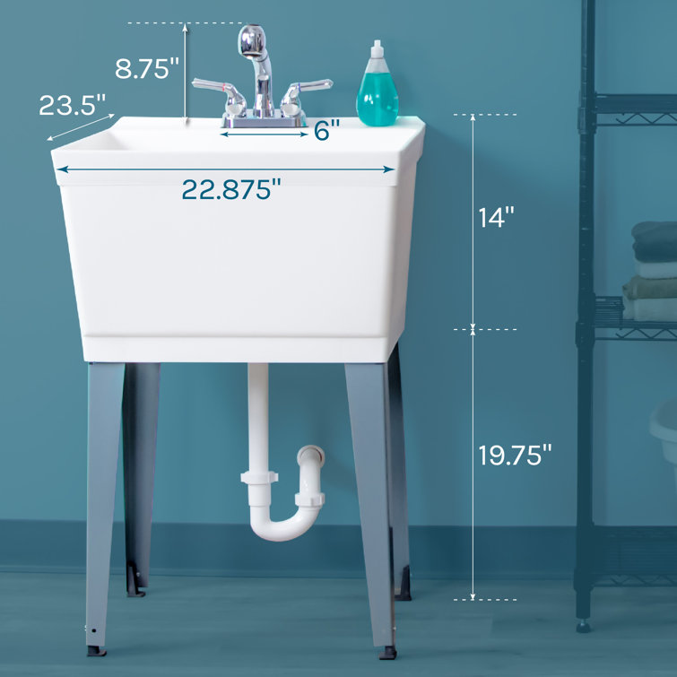White Thermoplastic Freestanding Utility Sink with Pull-Out Faucet