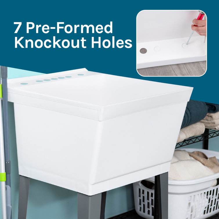 White Thermoplastic Freestanding Utility Sink with Pull-Out Faucet