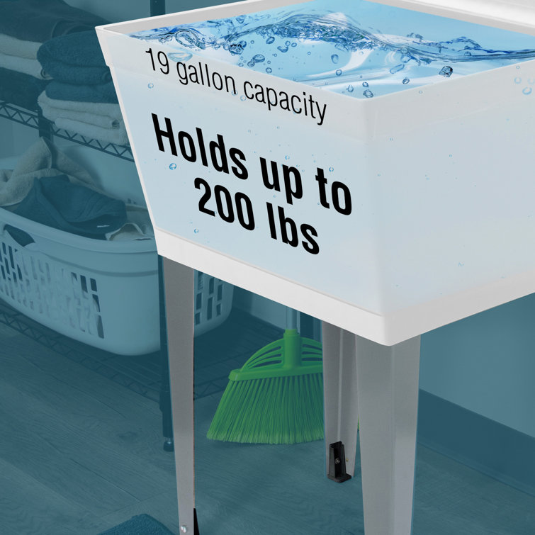 White Thermoplastic Freestanding Utility Sink with Pull-Out Faucet
