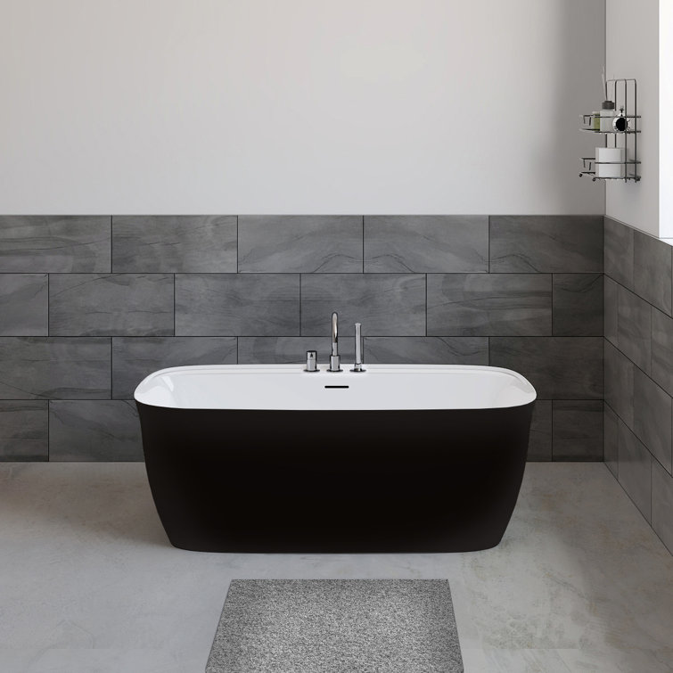 Panya 63'' Black and White Freestanding Acrylic Soaking Bathtub