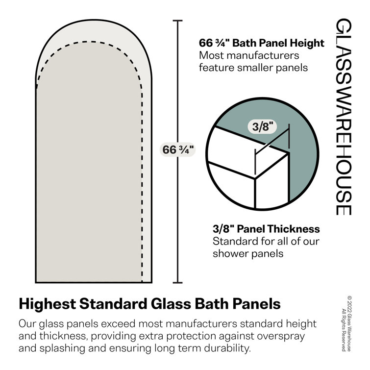 Maven 34" x 66.75" Frameless Arched Fluted Glass Bath Panel