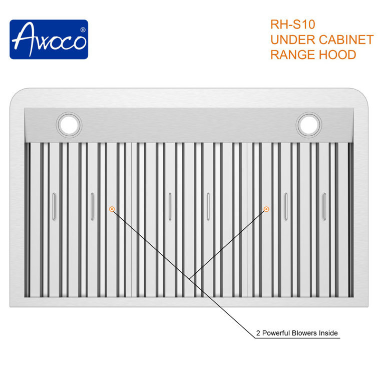 Awoco 36" Brushed Stainless Steel Under Cabinet Range Hood with Baffle Filters