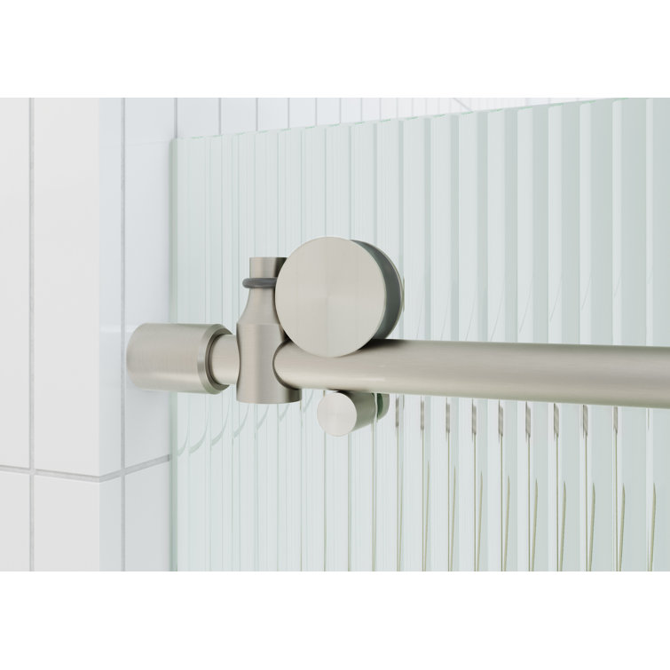 Galaxy 60 in. x 78 in. Frameless Fluted Glass Sliding Shower Door in Brushed Nickel