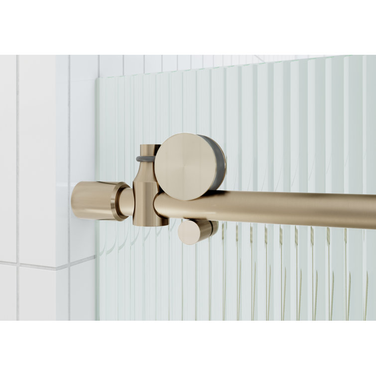 Galaxy 60" Frameless Fluted Glass Sliding Bathtub Door in Brushed Bronze