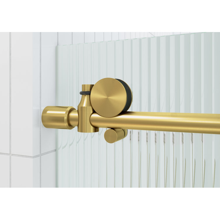 Galaxy 60" x 78" Frameless Fluted Glass Sliding Shower Door in Satin Brass