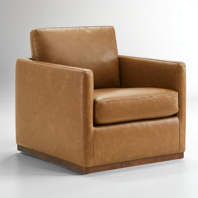 Saddle Brown Faux Leather Swivel Accent Chair Set with Wood Base