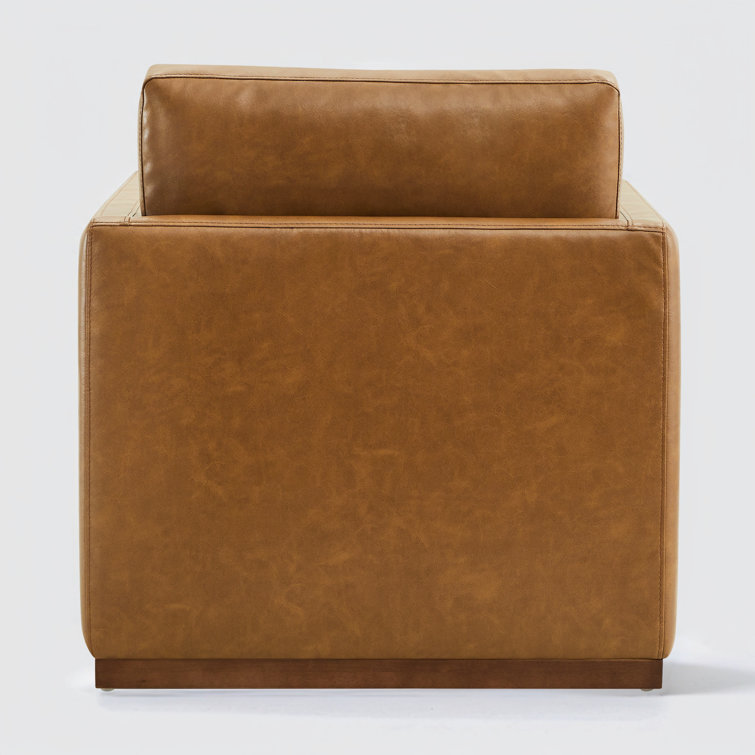 Saddle Brown Faux Leather Swivel Accent Chair Set with Wood Base