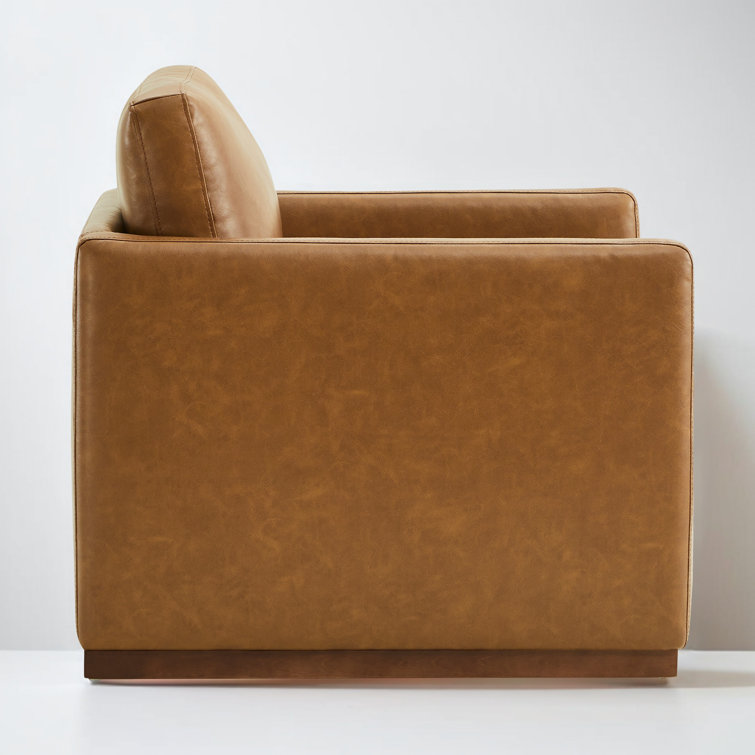 Saddle Brown Faux Leather Swivel Accent Chair Set with Wood Base