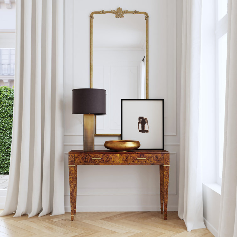 Kai 45" Dark Brown Burl Wood Console Table with Storage