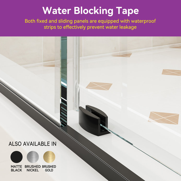 Matte Black Frameless Sliding Shower Door with Clear Tempered Glass