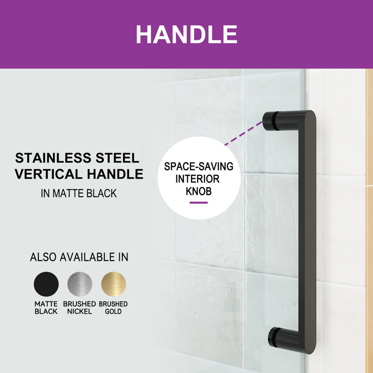 Matte Black Frameless Sliding Shower Door with Clear Tempered Glass