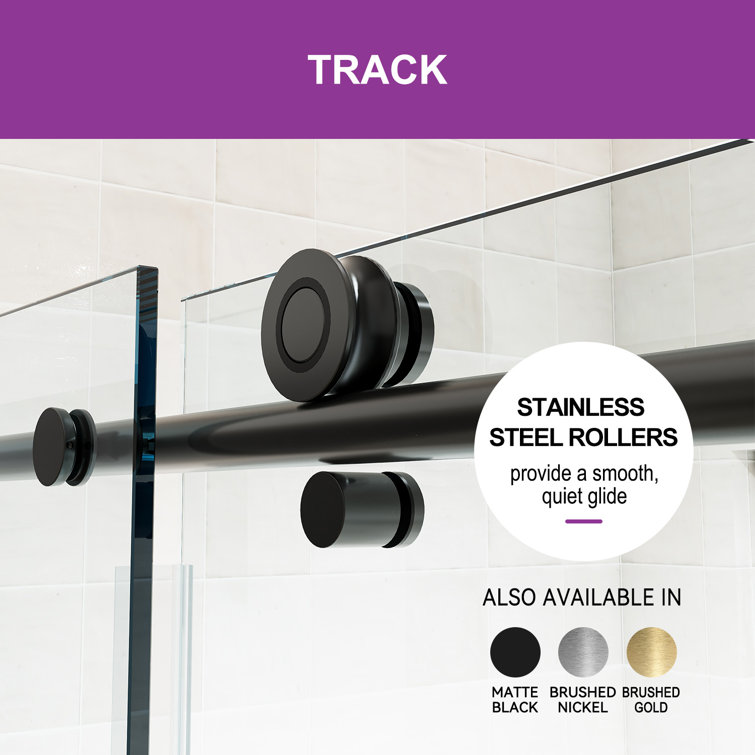 Matte Black Frameless Sliding Shower Door with Clear Tempered Glass