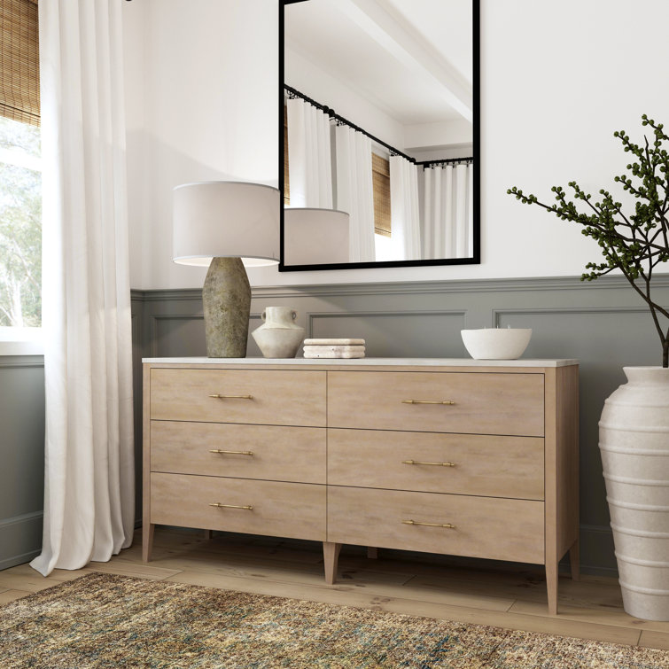 Mayfair Light Beige Wood and Marble Double Dresser