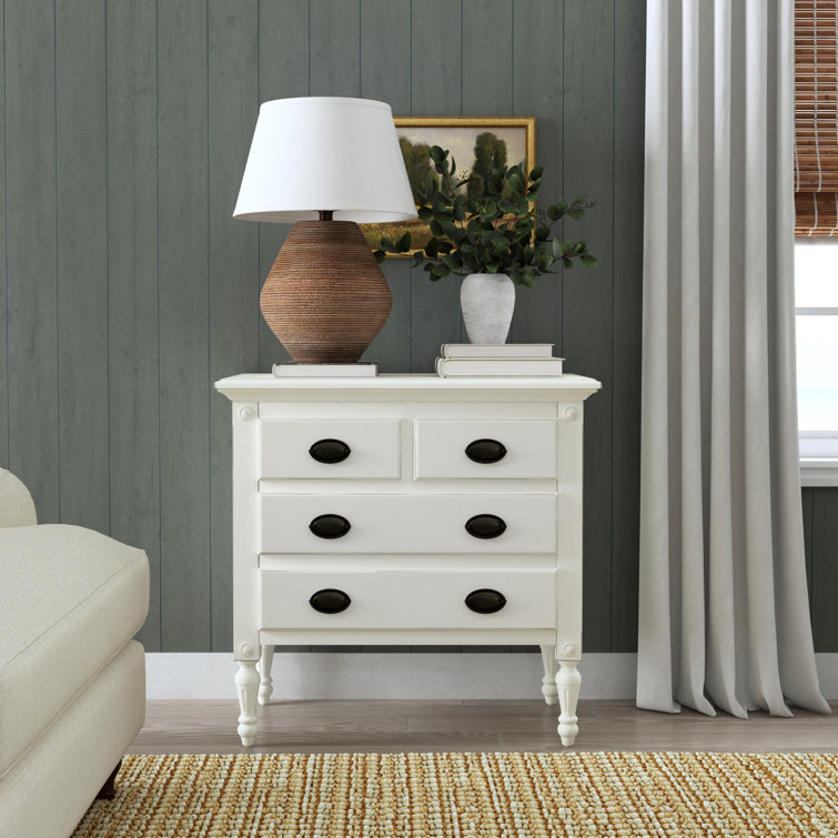 Off-White Solid and Manufactured Wood 4-Drawer Chest with Antique Bronze Hardware
