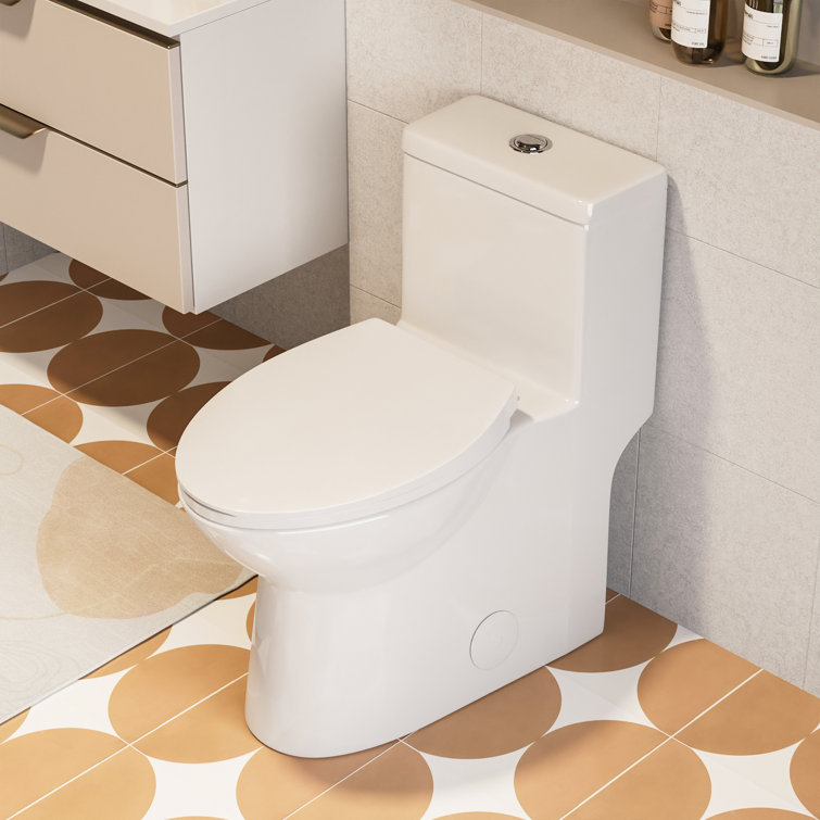 White Ceramic Dual Flush Elongated One-Piece Toilet