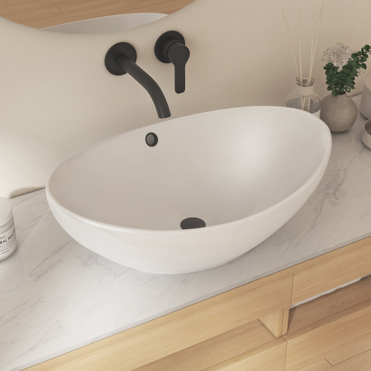 Eclisse 23" x 15" White Ceramic Oval Vessel Sink