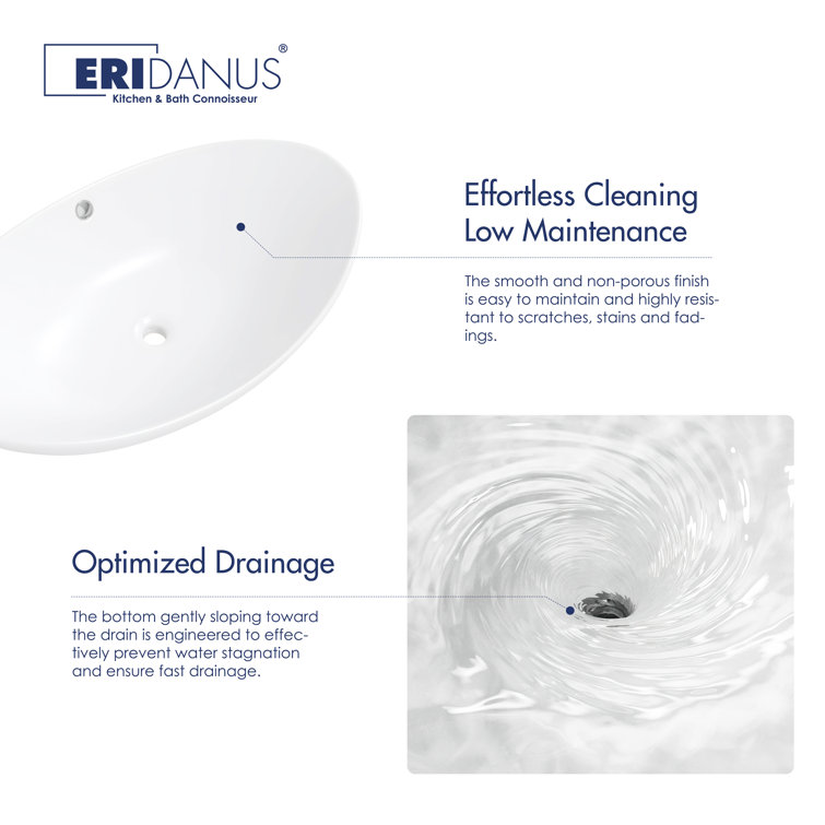 Eclisse 23" x 15" White Ceramic Oval Vessel Sink