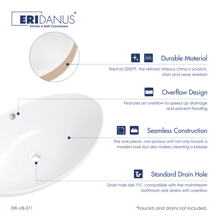 Eclisse 23" x 15" White Ceramic Oval Vessel Sink