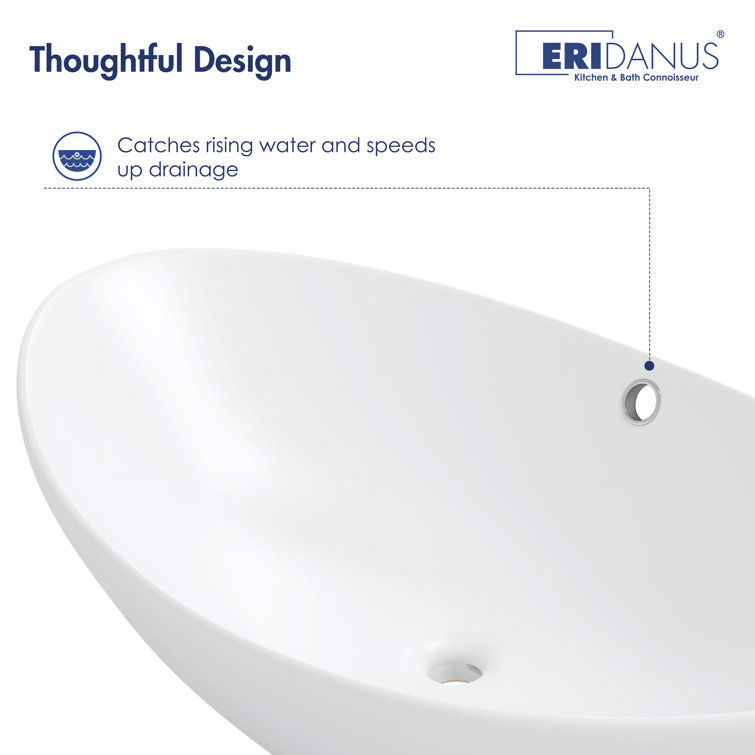 Eclisse 23" x 15" White Ceramic Oval Vessel Sink