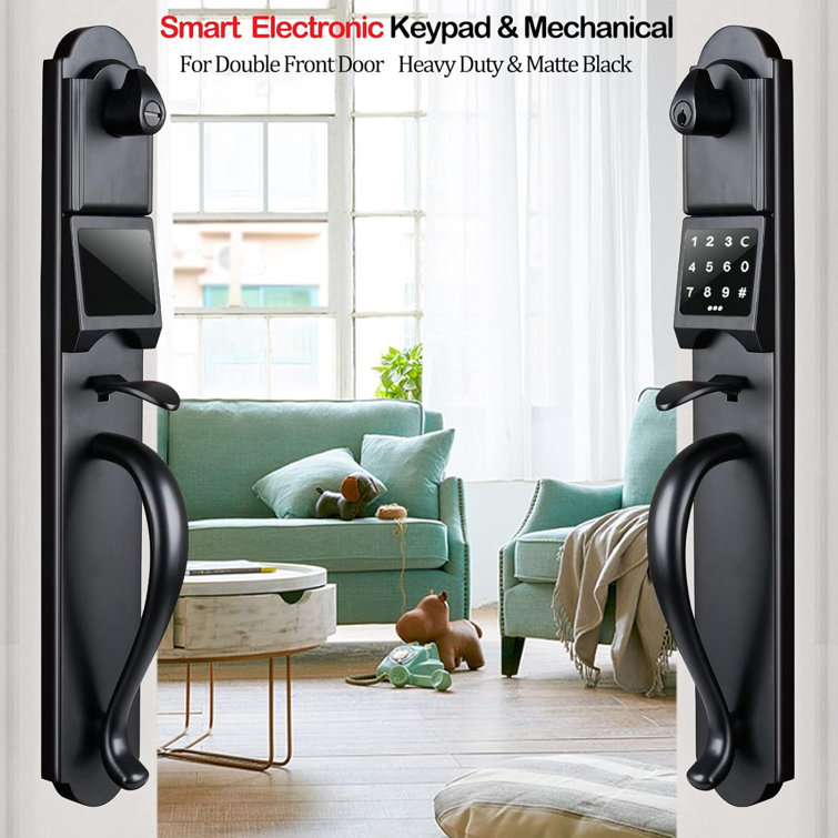 Matte Black Heavy Duty Keypad Deadbolt Handleset for Double Front Door