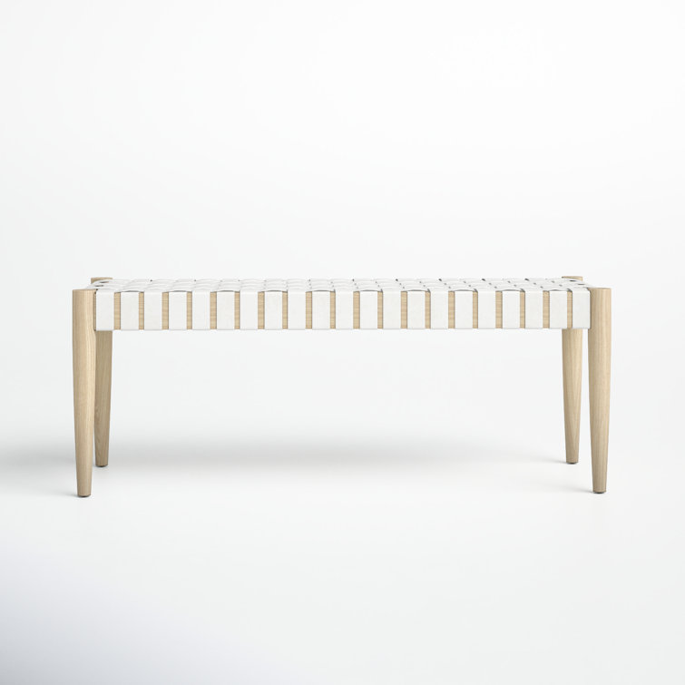 Amalia 47'' Beige and White Leather Weave Transitional Bench