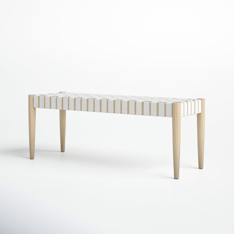 Amalia 47'' Beige and White Leather Weave Transitional Bench