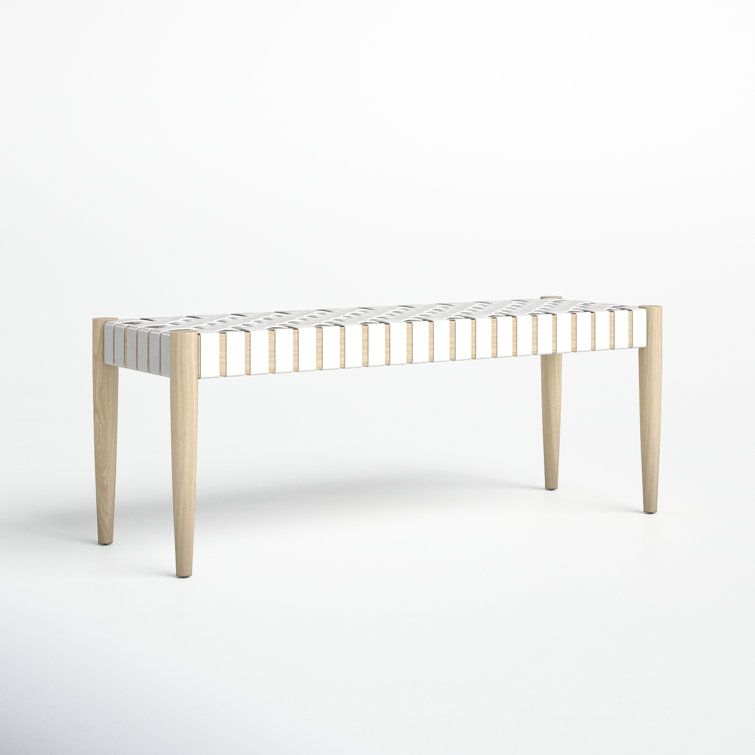 Amalia 47'' Beige and White Leather Weave Transitional Bench