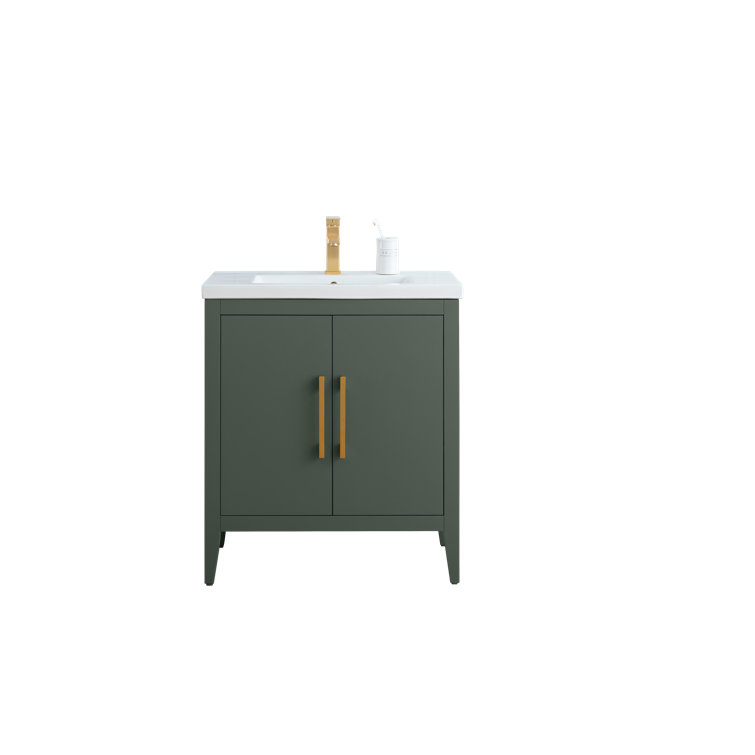 30" Vintage Green Single Sink Bathroom Vanity with Ceramic Top