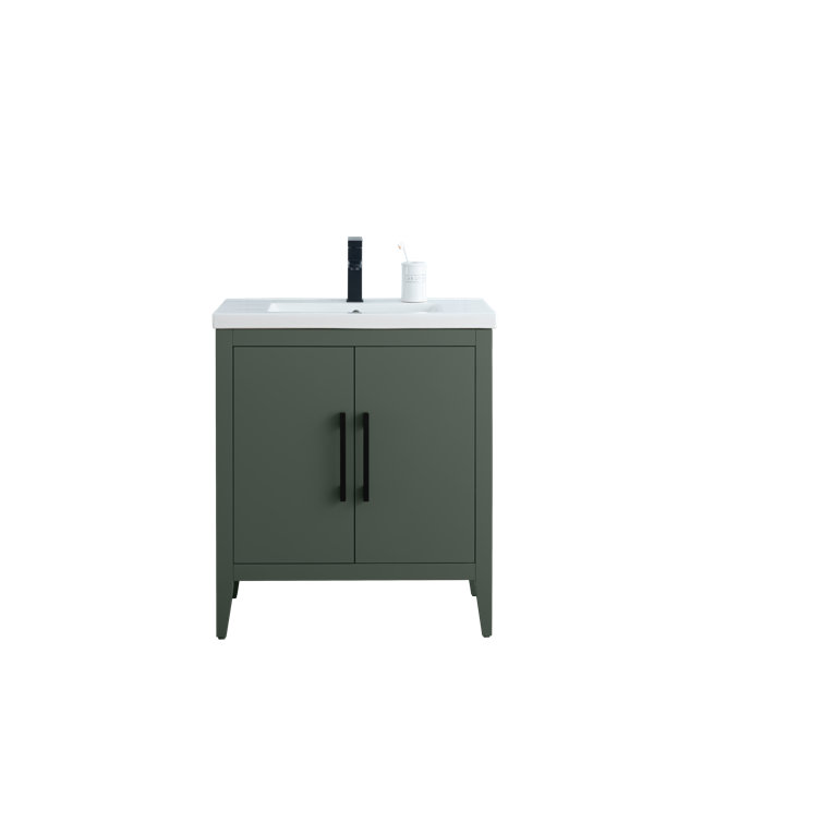 30" Vintage Green Single Sink Bathroom Vanity with Ceramic Top