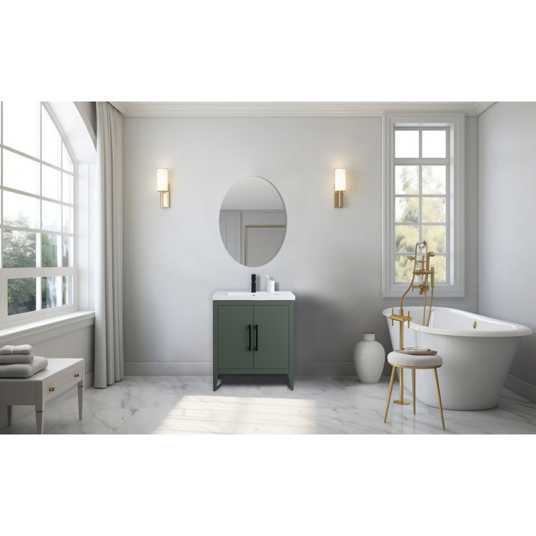 30" Vintage Green Single Sink Bathroom Vanity with Ceramic Top